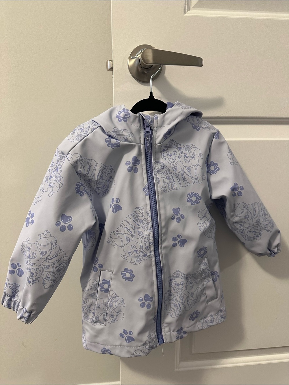 Kids Light Purple Paw-Print Hooded Rain Jacket 2T